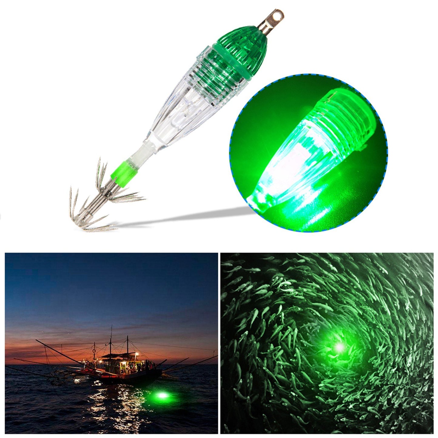 Underwater Waterproof LED Fishing Light with Squid Jig Hooks