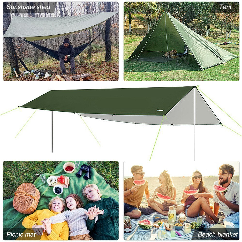 Ultralight 3x6m Waterproof Tarp Tent with Pole - Folding Camping Canopy Beach Sun Shelter for Hiking and Survival