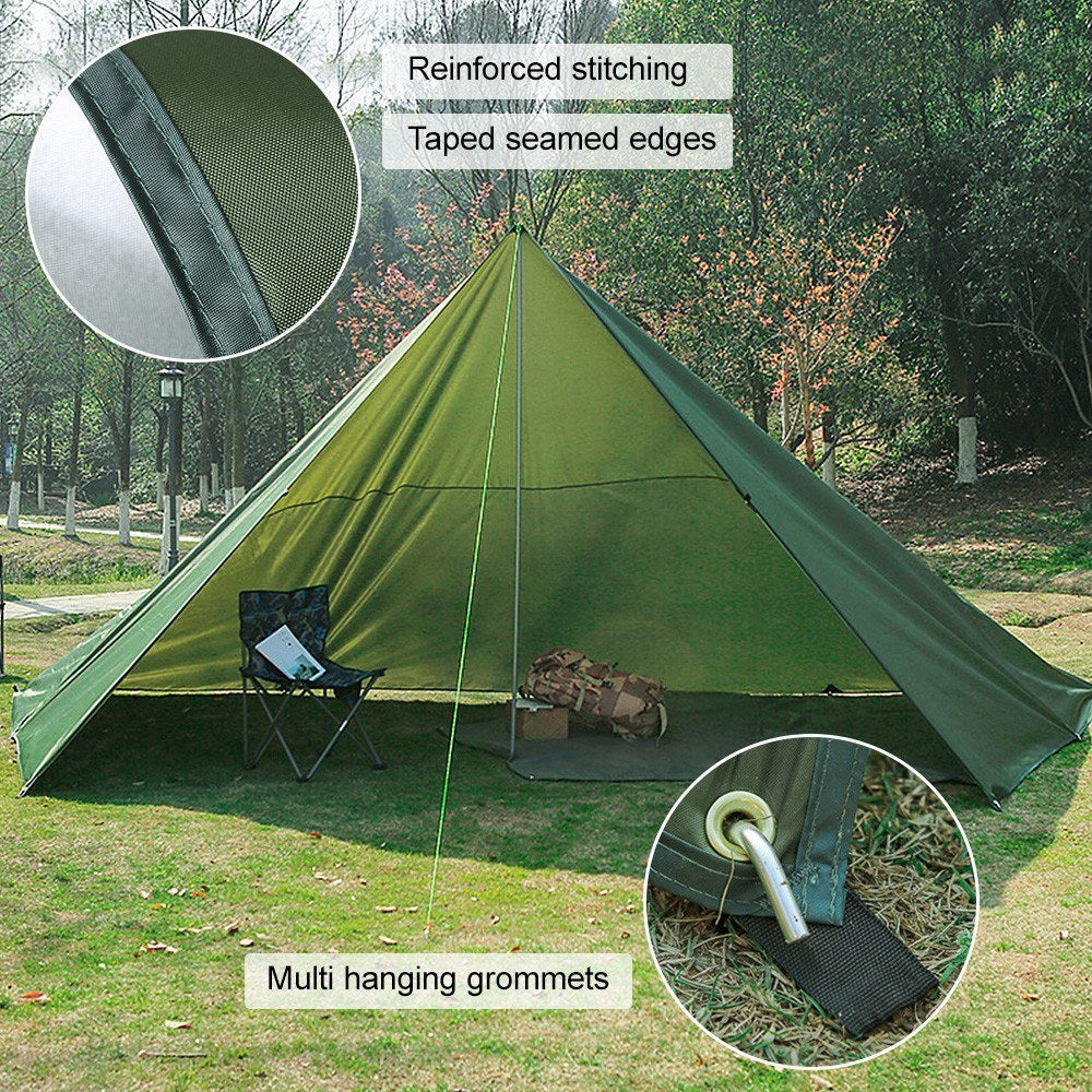 Ultralight 3x6m Waterproof Tarp Tent with Pole - Folding Camping Canopy Beach Sun Shelter for Hiking and Survival