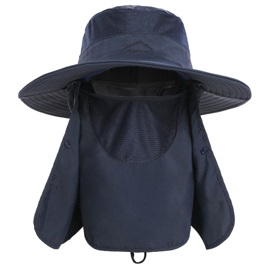 Unisex Wide Brim Sun Hat with Removable Neck Flap & Face Cover for Fishing & Outdoor Travel