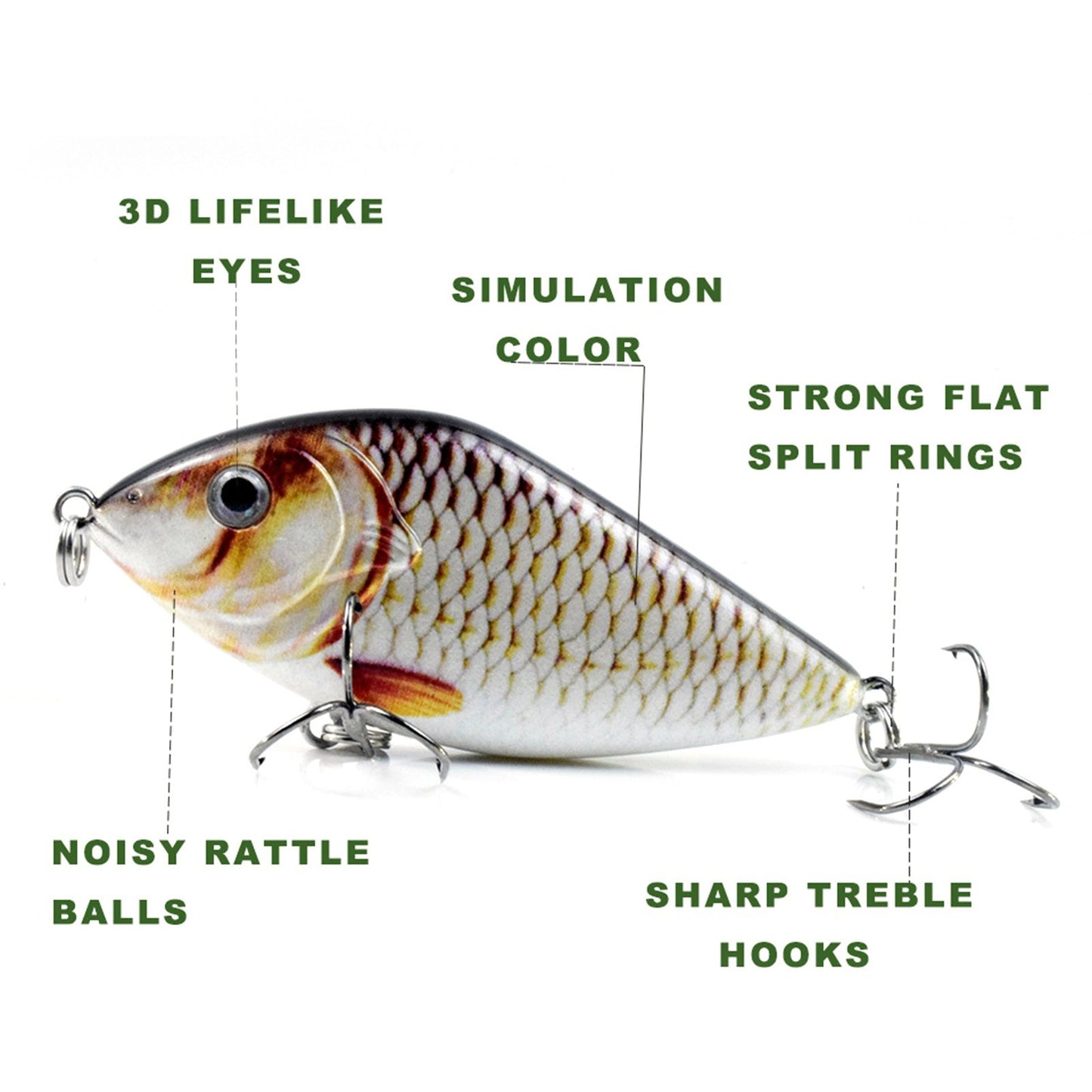 Lifelike 2.8in Fishing Lure with Rattle - 0.5oz Bionic Hard Bait for Bass & Pike, Freshwater & Saltwater Crankbait with Treble Hooks