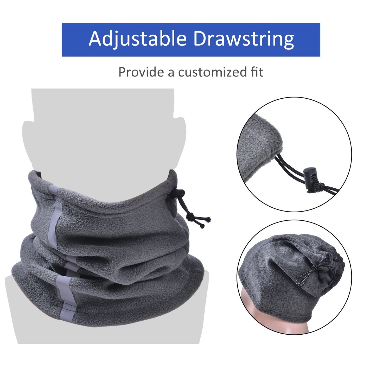 Reflective Fleece Neck Warmer Balaclava for Winter Sports: Unisex Skiing, Cycling, Running