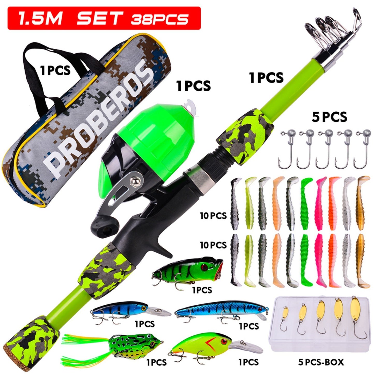 1.5m Kids Ultralight Fishing Rod with 37-Piece Accessory Set