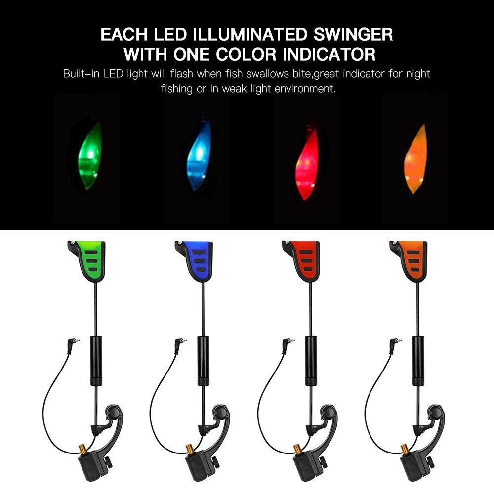 LED Fishing Bite Indicator Swinger Set with Storage Case