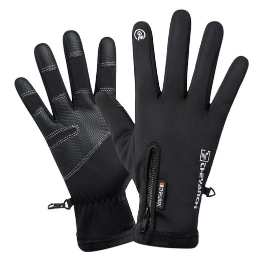 Winter Warm Windproof Water-Resistant M Size Gloves with Plush Lining & Touchscreen Zipper for Sport Biking