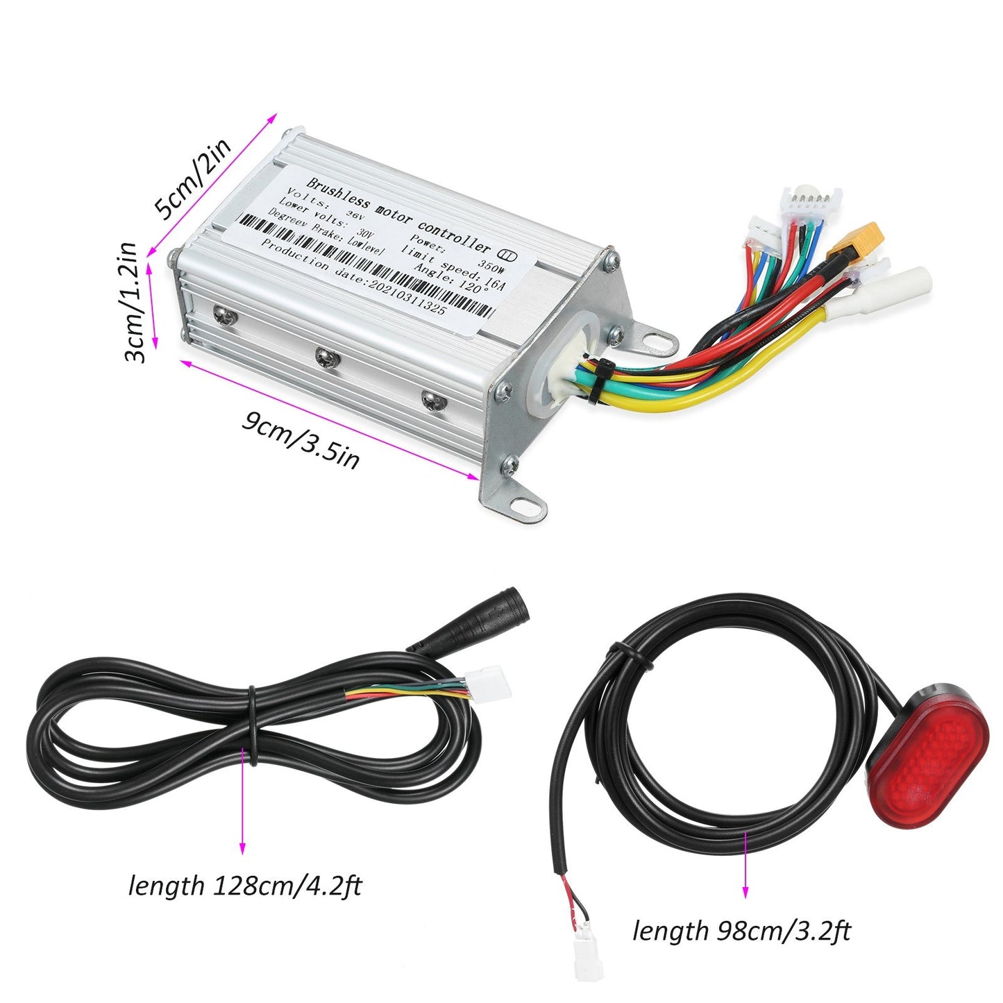 Electric Scooter Accessory Set - 30V 350W Brushless Motor Controller with Digital Display, Headlight & Taillight