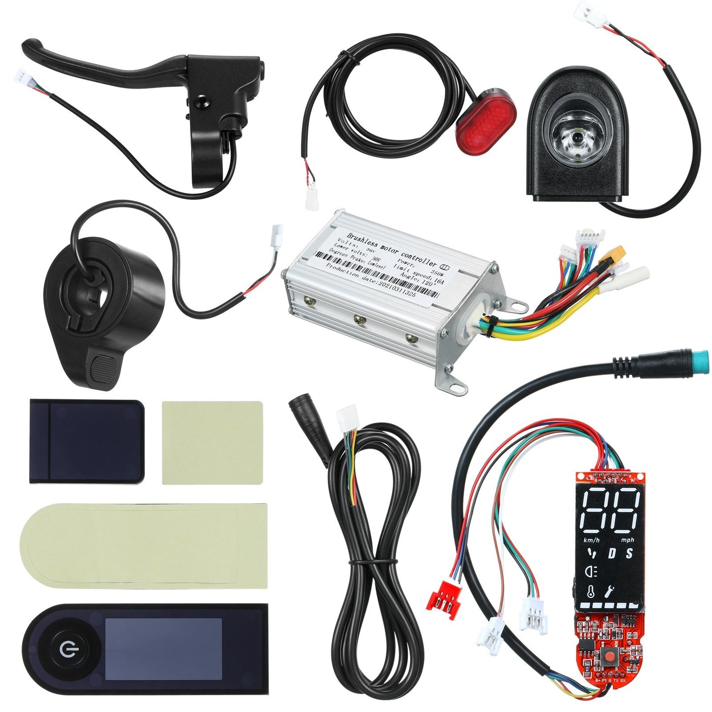 Electric Scooter Accessory Set - 30V 350W Brushless Motor Controller with Digital Display, Headlight & Taillight