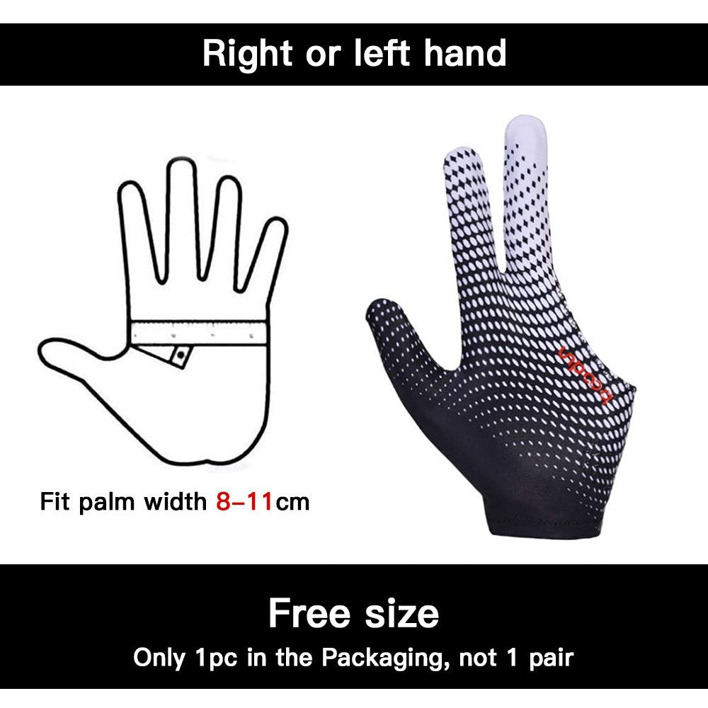 Super Elastic 3-Finger Billiard Glove, Anti-Skid, Breathable, Fits Left or Right Hand