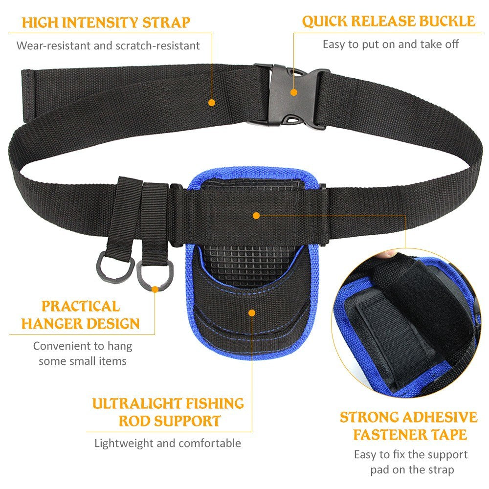 Adjustable Padded Fishing Rod Waist Belt Holder - Oxford Fabric Tackle Support