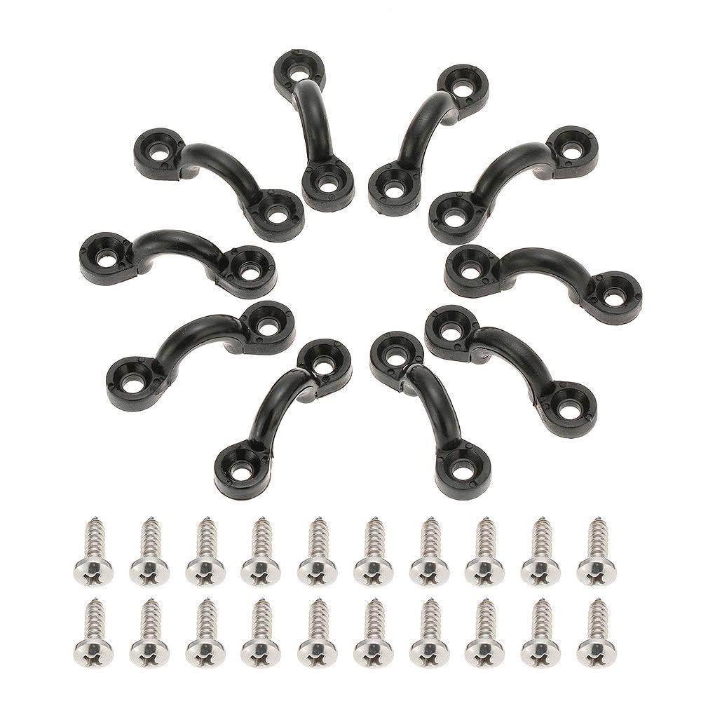 Nylon Bungee Deck Loops Kit: 10 Pad Eyes & 20 Screws for Boat/Kayak Rigging