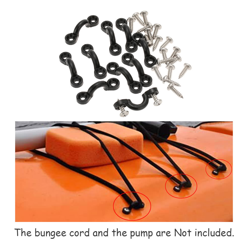 Nylon Bungee Deck Loops Kit: 10 Pad Eyes & 20 Screws for Boat/Kayak Rigging