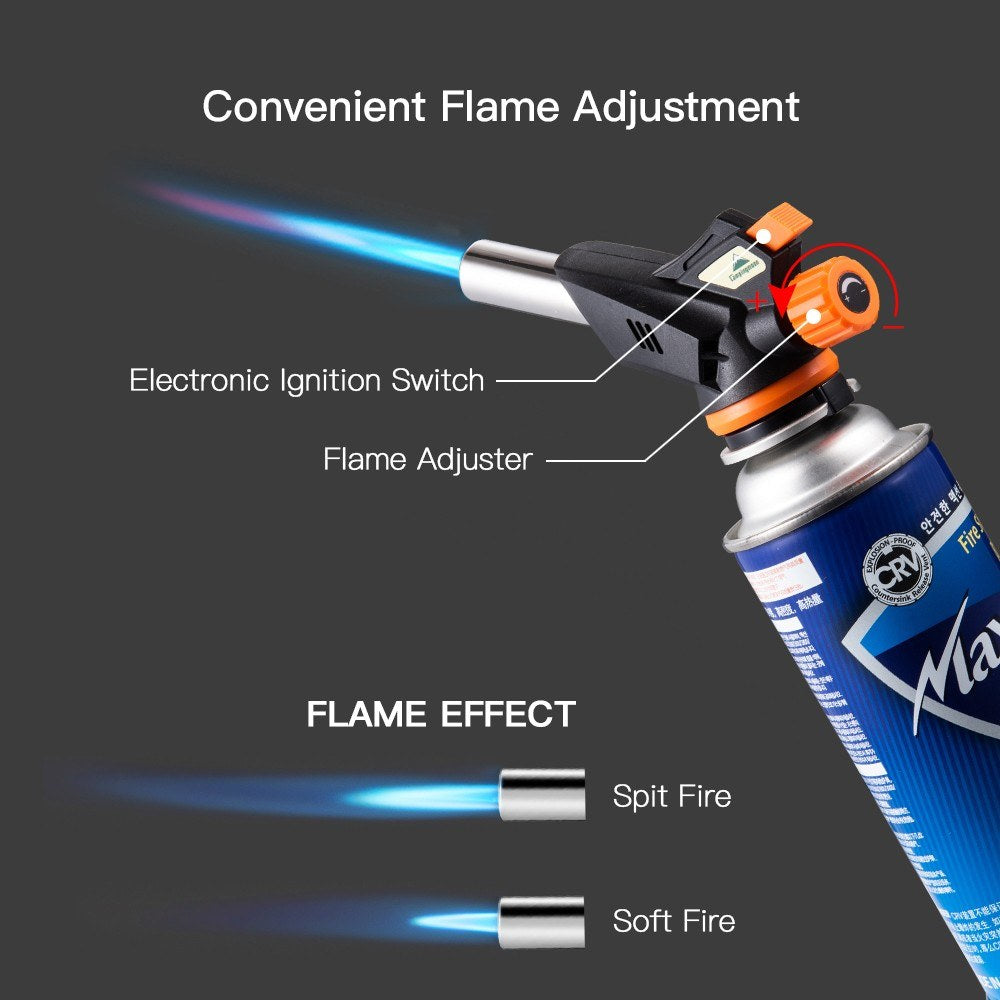 Adjustable Flame Butane Torch for Kitchen Desserts, Cooking, Camping & Hiking