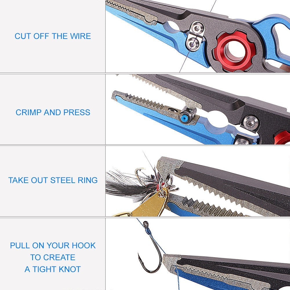 Aluminum Fishing Pliers Set: Hook Remover, Fish Holder, Line Cutters, Split Ring Tool with Lanyard & Storage Bag