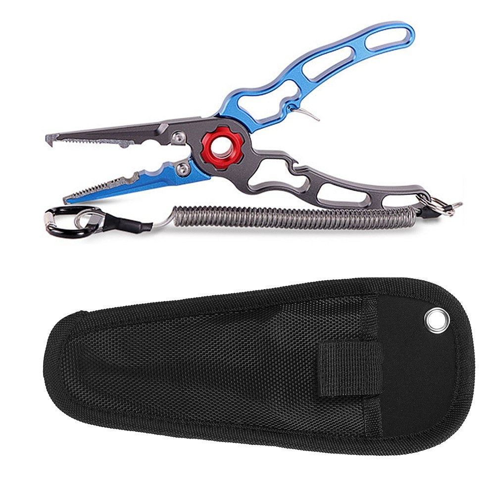 Aluminum Fishing Pliers Set: Hook Remover, Fish Holder, Line Cutters, Split Ring Tool with Lanyard & Storage Bag