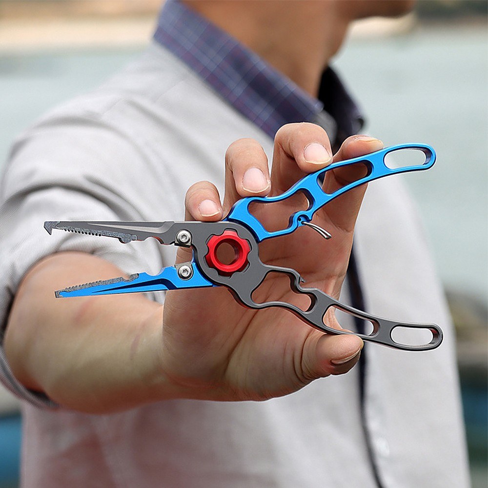 Aluminum Fishing Pliers Set: Hook Remover, Fish Holder, Line Cutters, Split Ring Tool with Lanyard & Storage Bag