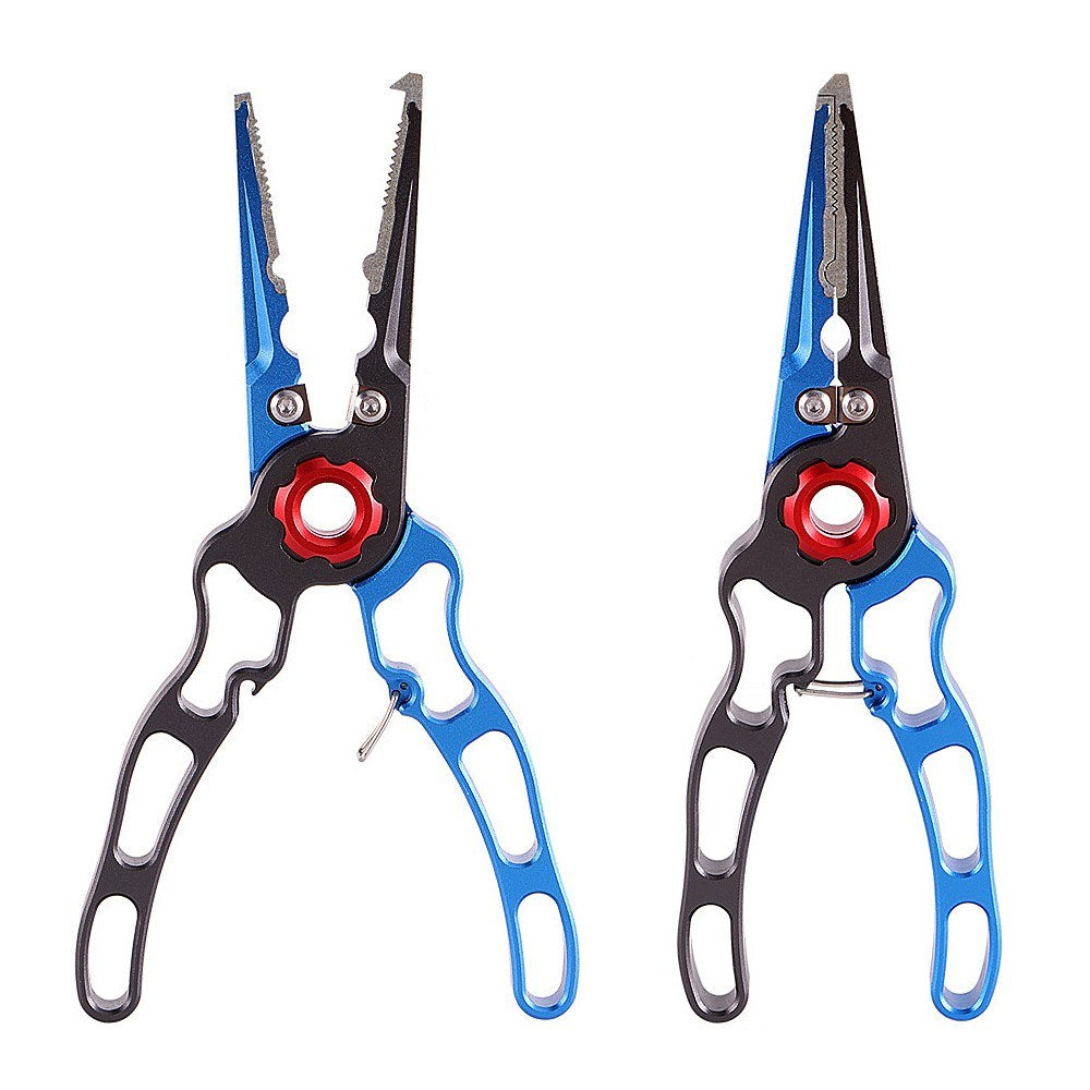 Aluminum Fishing Pliers Set: Hook Remover, Fish Holder, Line Cutters, Split Ring Tool with Lanyard & Storage Bag