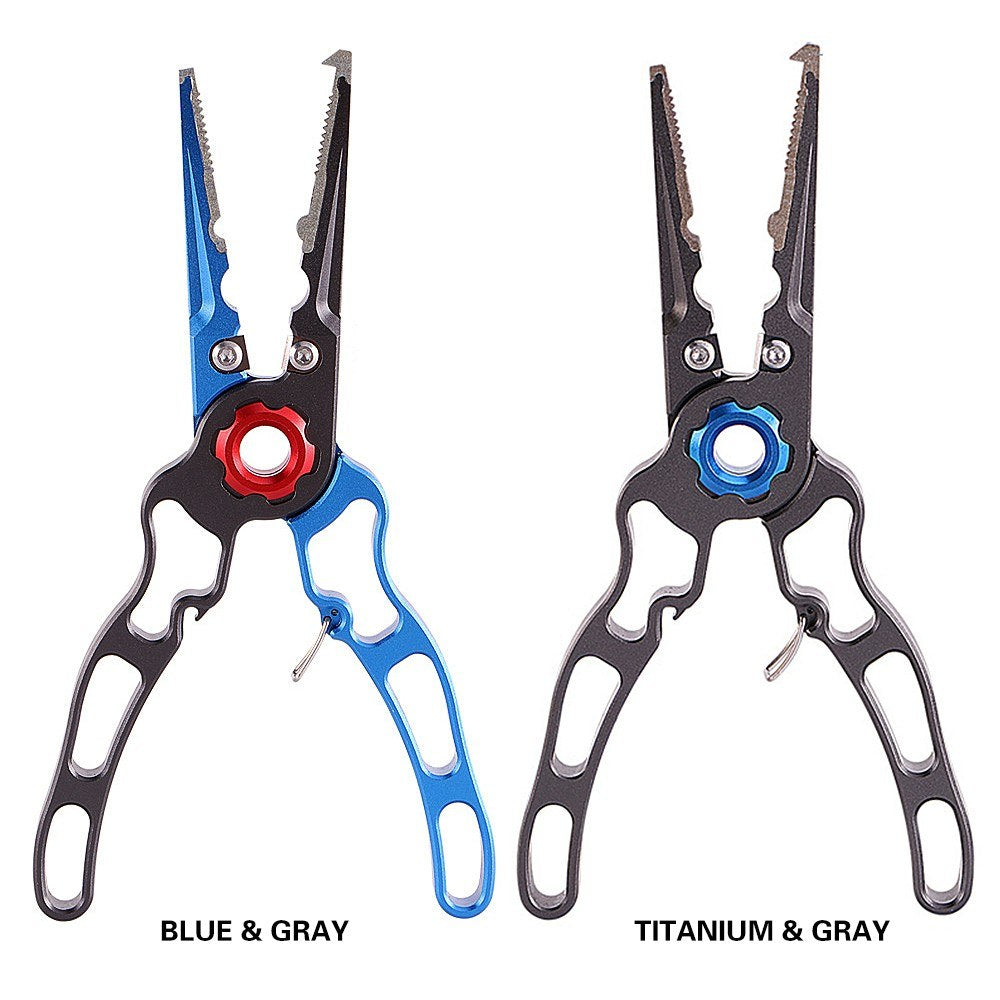 Aluminum Fishing Pliers Set: Hook Remover, Fish Holder, Line Cutters, Split Ring Tool with Lanyard & Storage Bag