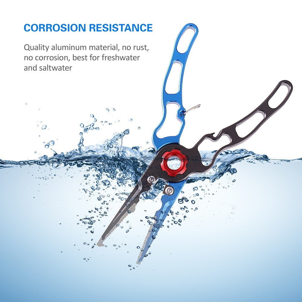 Aluminum Fishing Pliers Set: Hook Remover, Fish Holder, Line Cutters, Split Ring Tool with Lanyard & Storage Bag