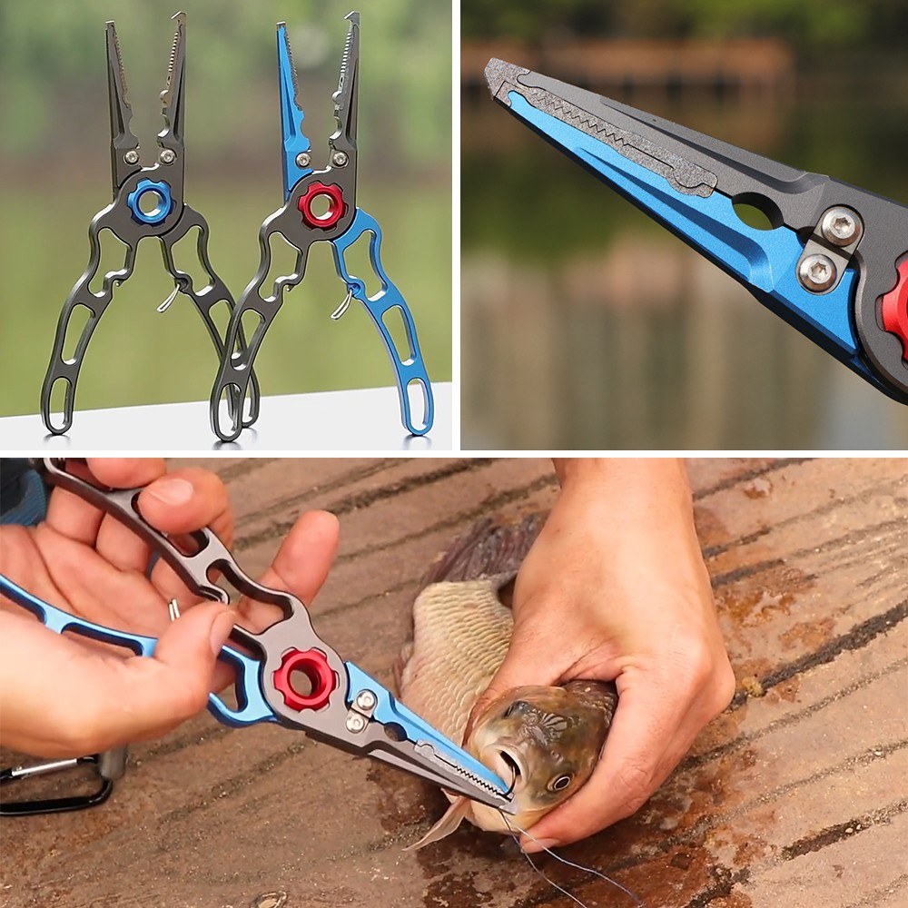 Aluminum Fishing Pliers Set: Hook Remover, Fish Holder, Line Cutters, Split Ring Tool with Lanyard & Storage Bag