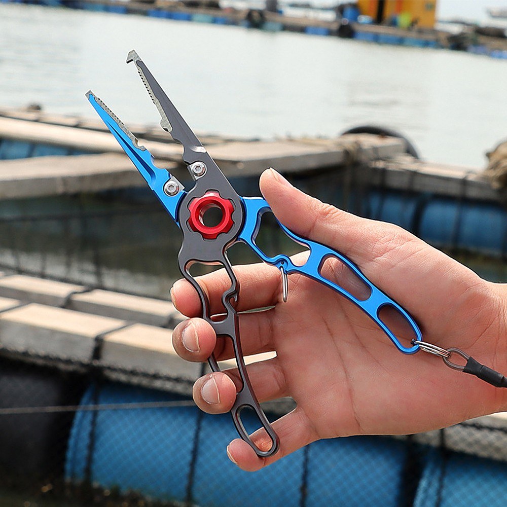 Aluminum Fishing Pliers Set: Hook Remover, Fish Holder, Line Cutters, Split Ring Tool with Lanyard & Storage Bag