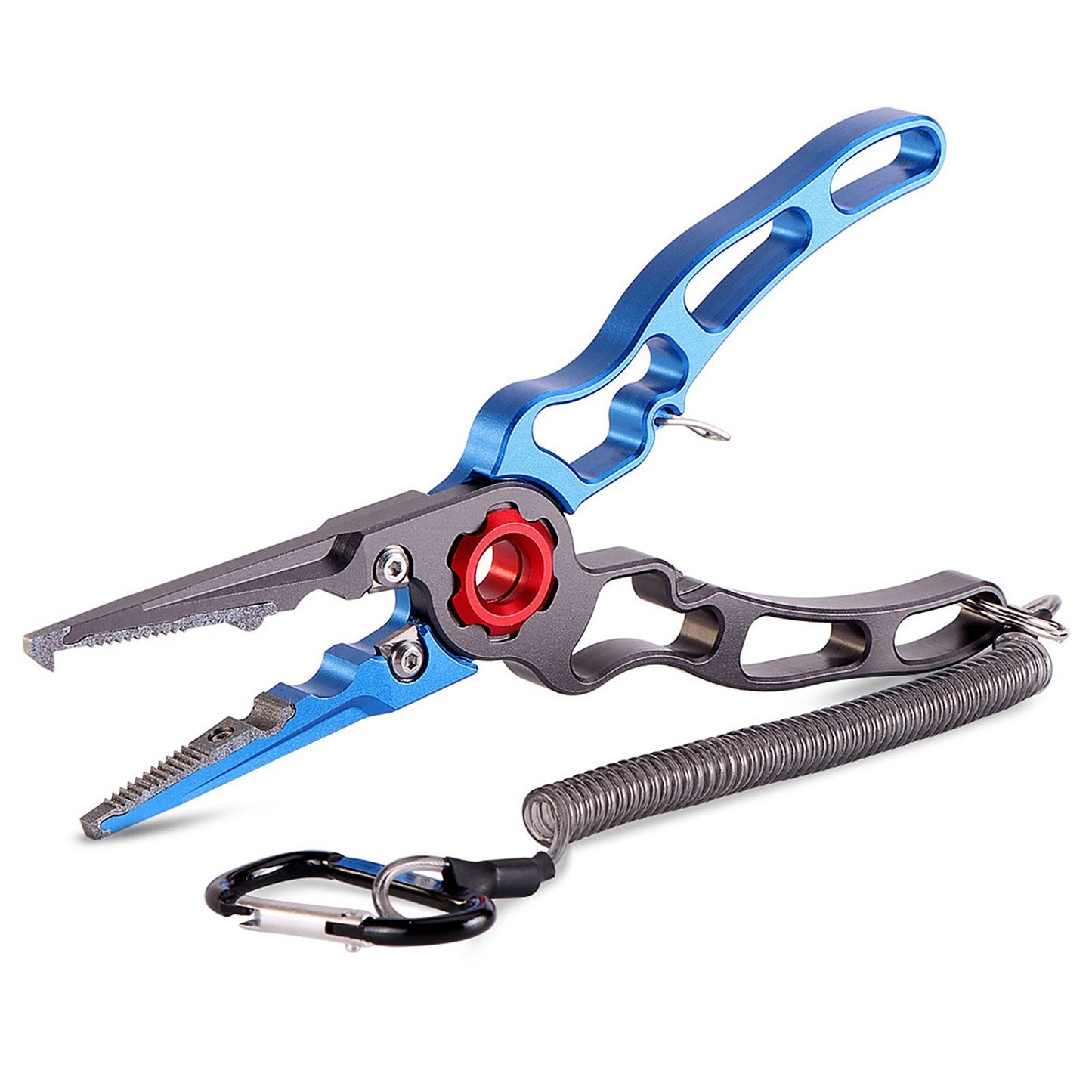Aluminum Fishing Pliers Set: Hook Remover, Fish Holder, Line Cutters, Split Ring Tool with Lanyard & Storage Bag