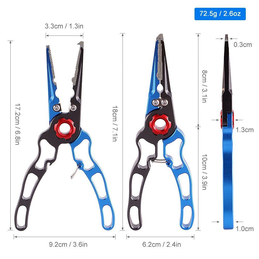 Aluminum Fishing Pliers Set: Hook Remover, Fish Holder, Line Cutters, Split Ring Tool with Lanyard & Storage Bag