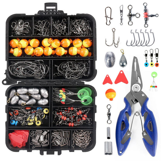 263-Piece Fishing Tackle Kit with Storage Box: Includes Plier, Jig Hooks, Sinkers, Swivels, Snaps, Sinker Slides