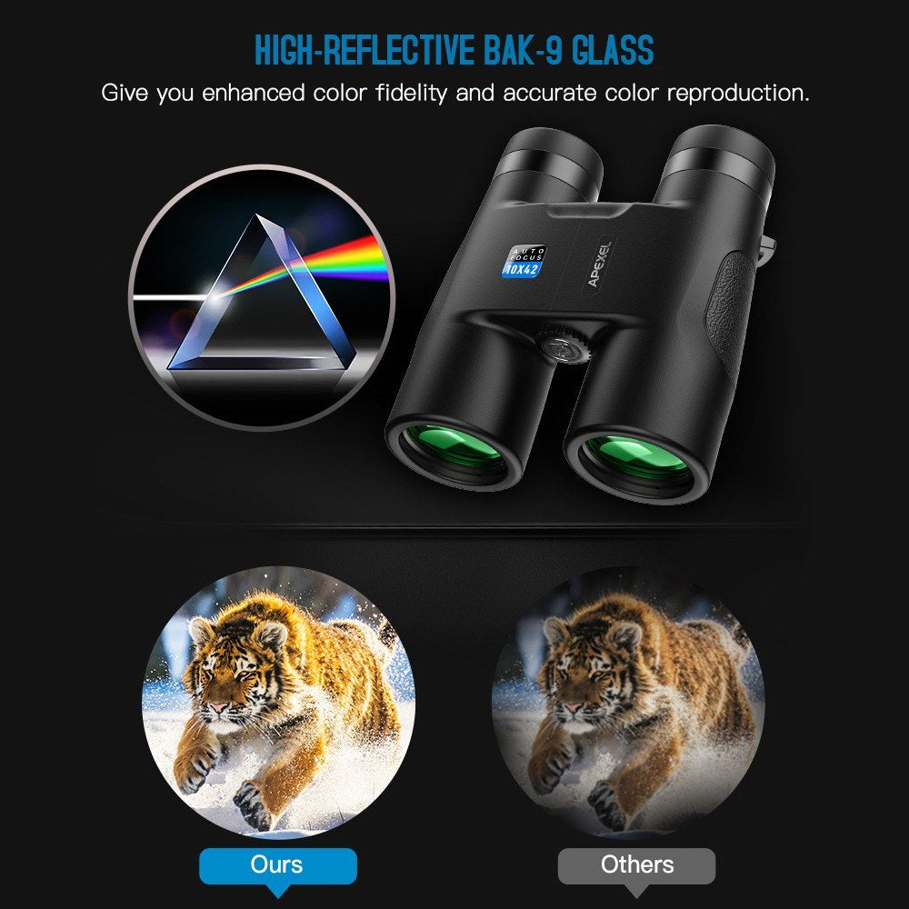 APEXEL 10x42 Auto Focus Waterproof Folding Binoculars for Bird and Wildlife Watching