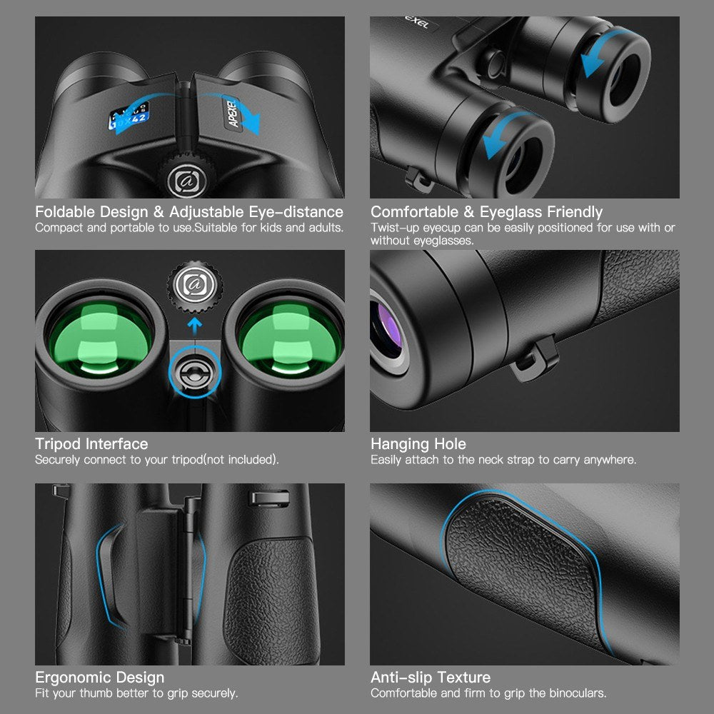 APEXEL 10x42 Auto Focus Waterproof Folding Binoculars for Bird and Wildlife Watching