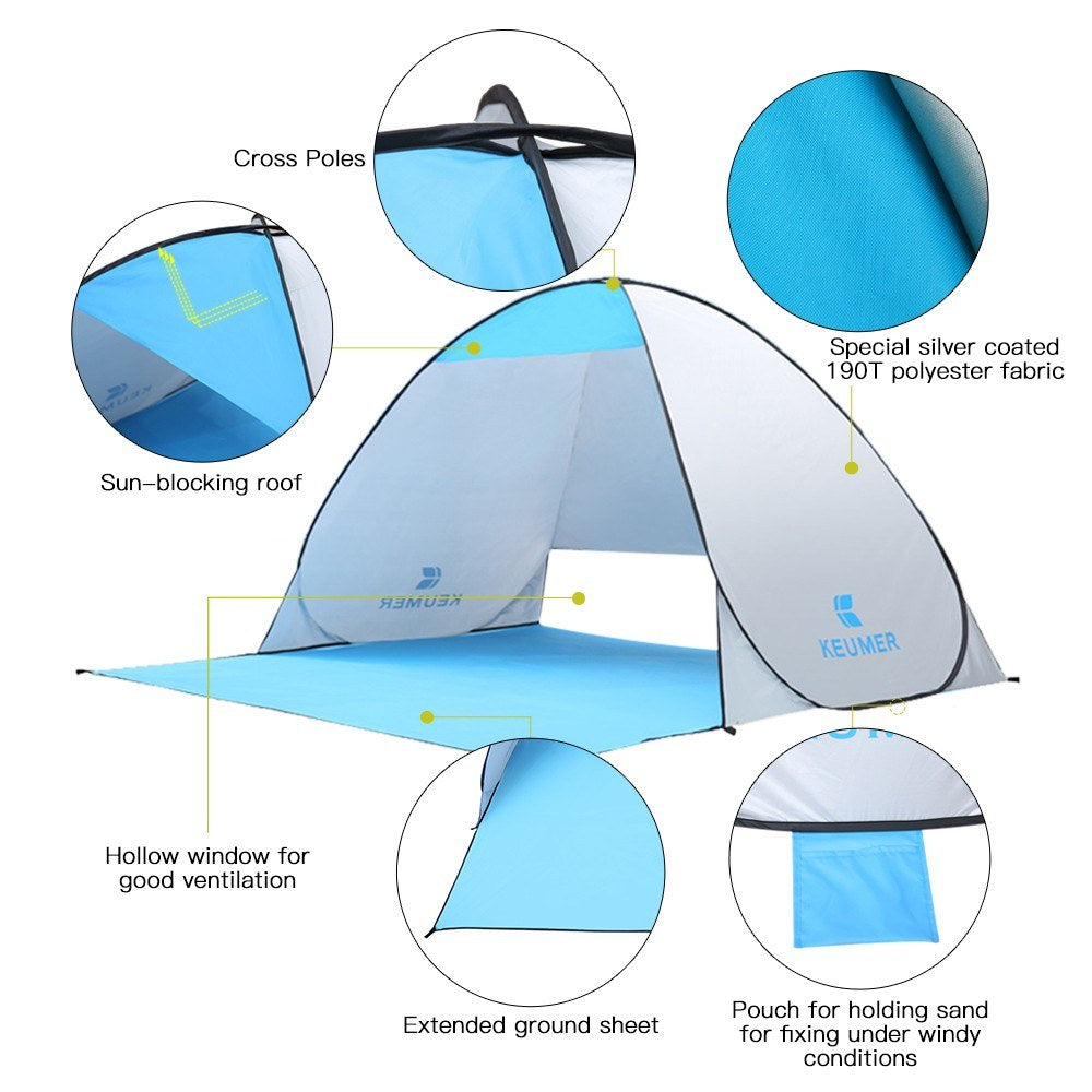 Automatic Pop-up Beach Tent, 71x59x43 Inch, Anti-UV Sun Shelter for Camping & Outdoor Activities