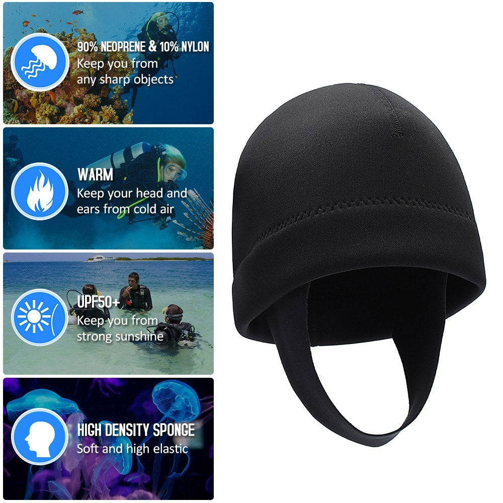 2mm Neoprene UV Protection Diving Beanie Snorkeling Cap