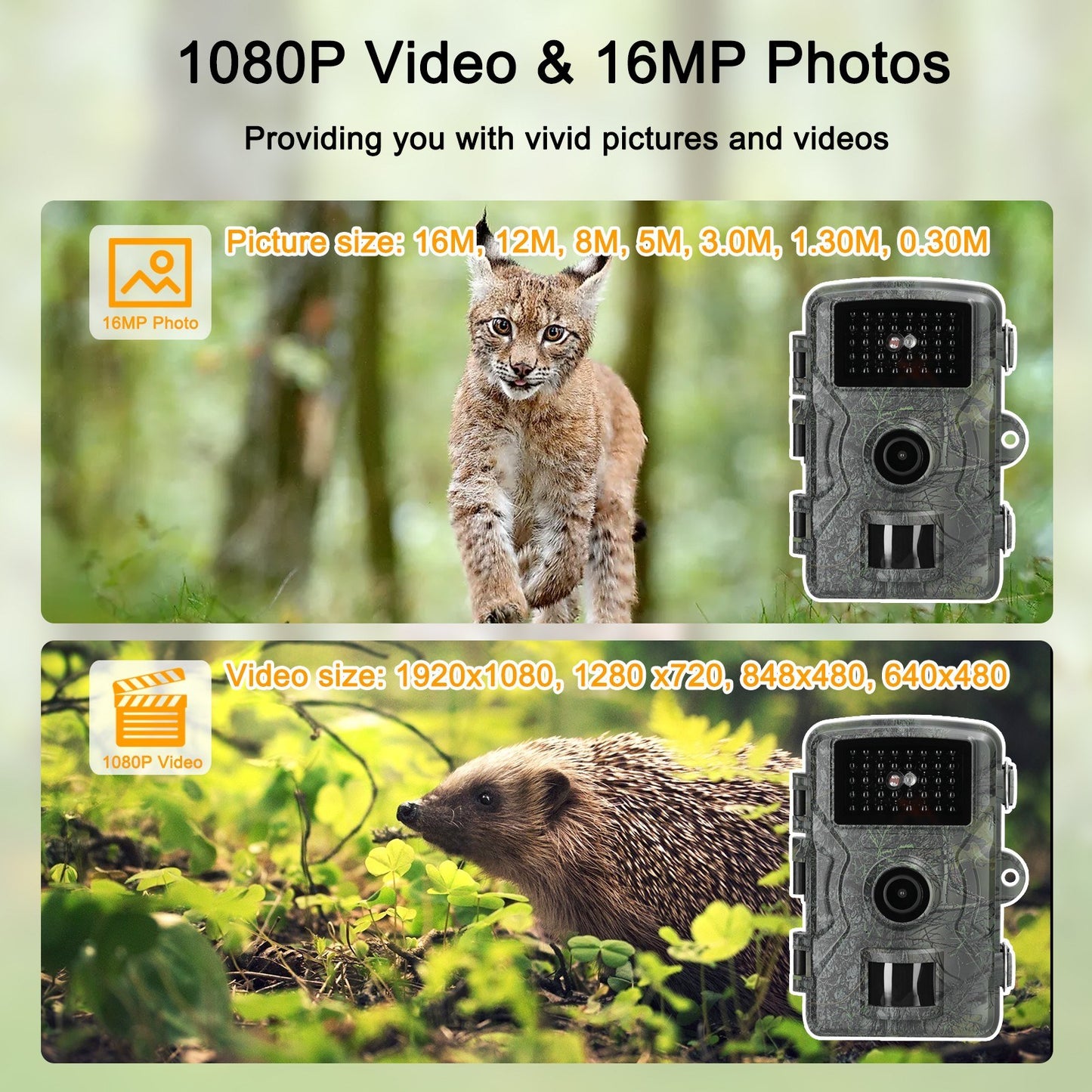 16MP 1080P Portable Outdoor Trail Camera for Wildlife Observation