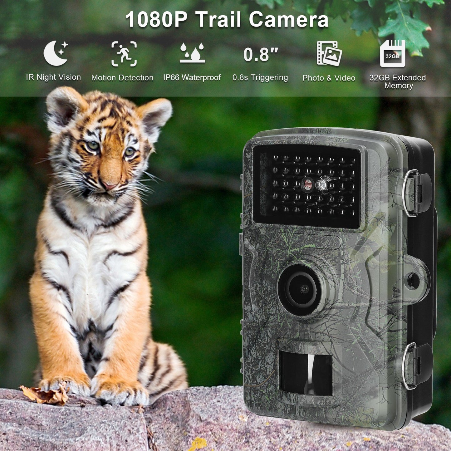 16MP 1080P Portable Outdoor Trail Camera for Wildlife Observation