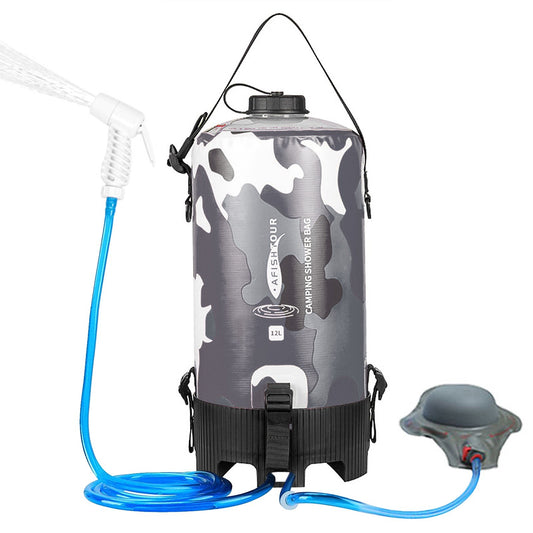 AFISHTOUR 12L Portable Camping Shower Bag with Foot Pump & Hose Shower Head
