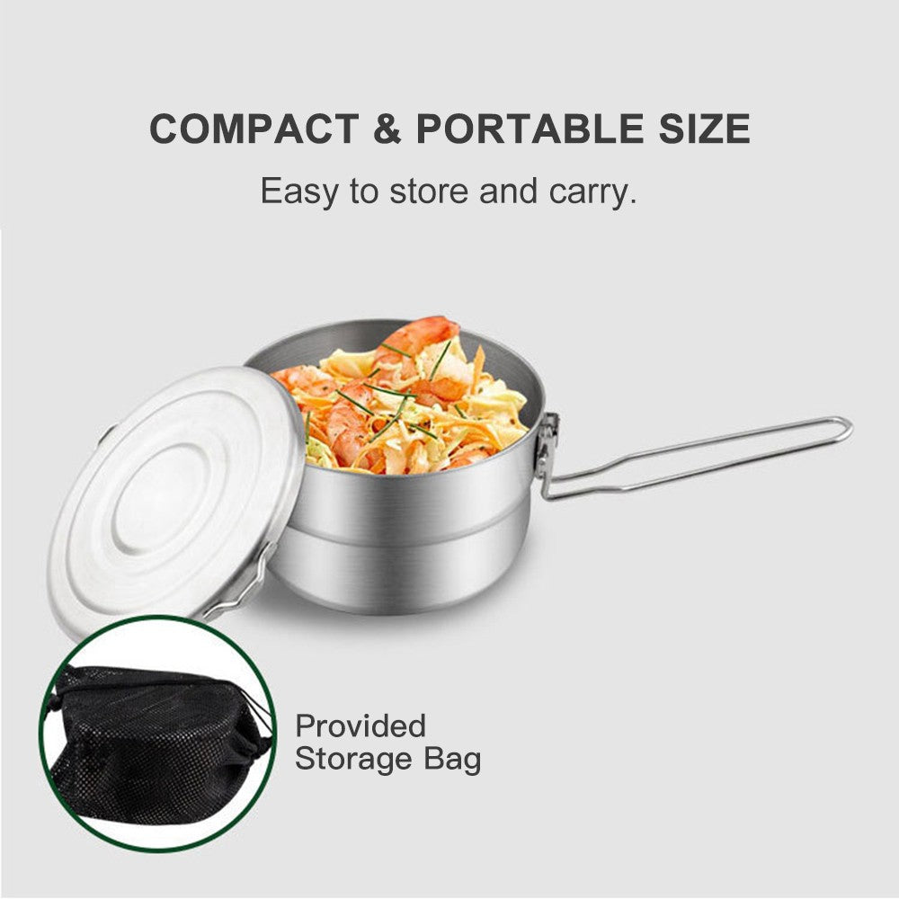 1.5L Stainless Steel Camping Pot with Storage Bag