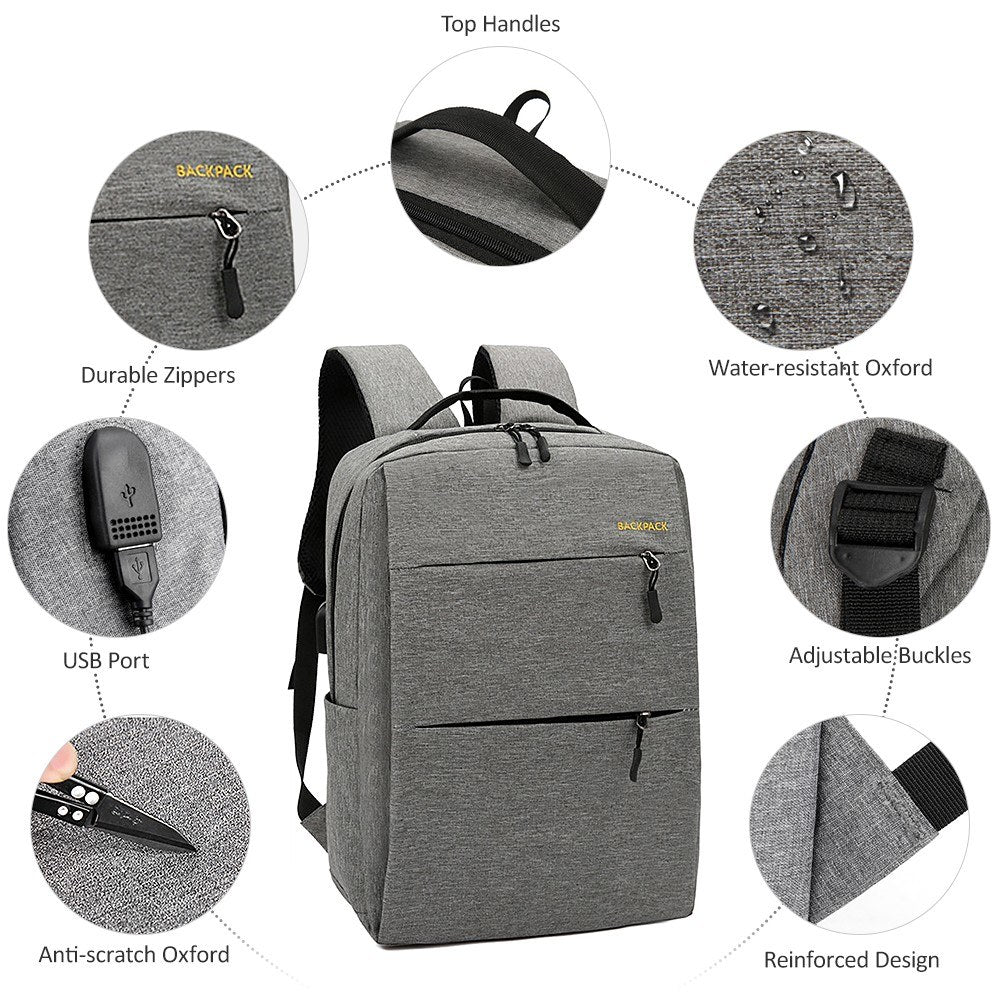 3-Piece Backpack Set: Water-Resistant Travel Laptop Bag with USB Charging - 16-Inch College & Hiking Daypack