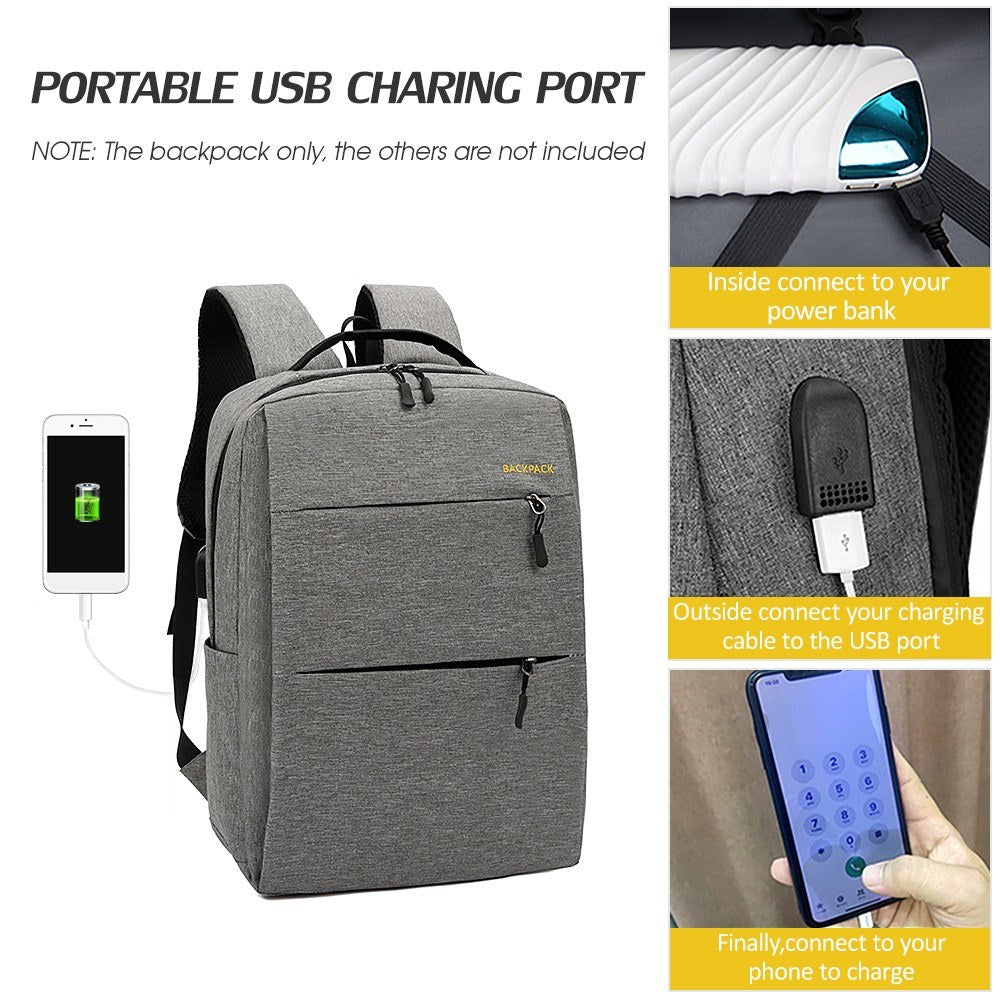 3-Piece Backpack Set: Water-Resistant Travel Laptop Bag with USB Charging - 16-Inch College & Hiking Daypack