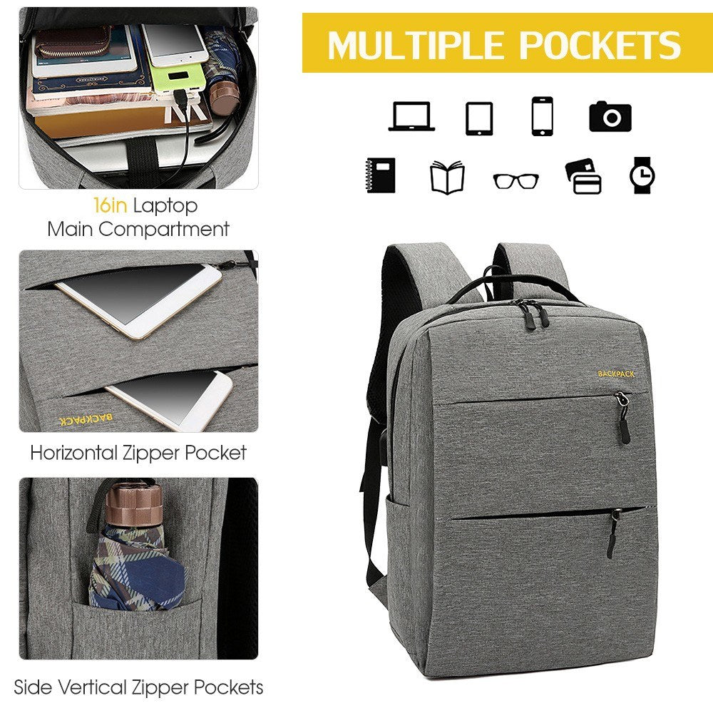 3-Piece Backpack Set: Water-Resistant Travel Laptop Bag with USB Charging - 16-Inch College & Hiking Daypack