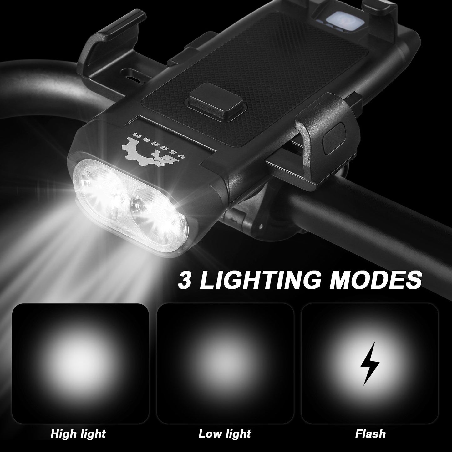 YSANAM USB Rechargeable Waterproof 4-in-1 LED Bike Light Set