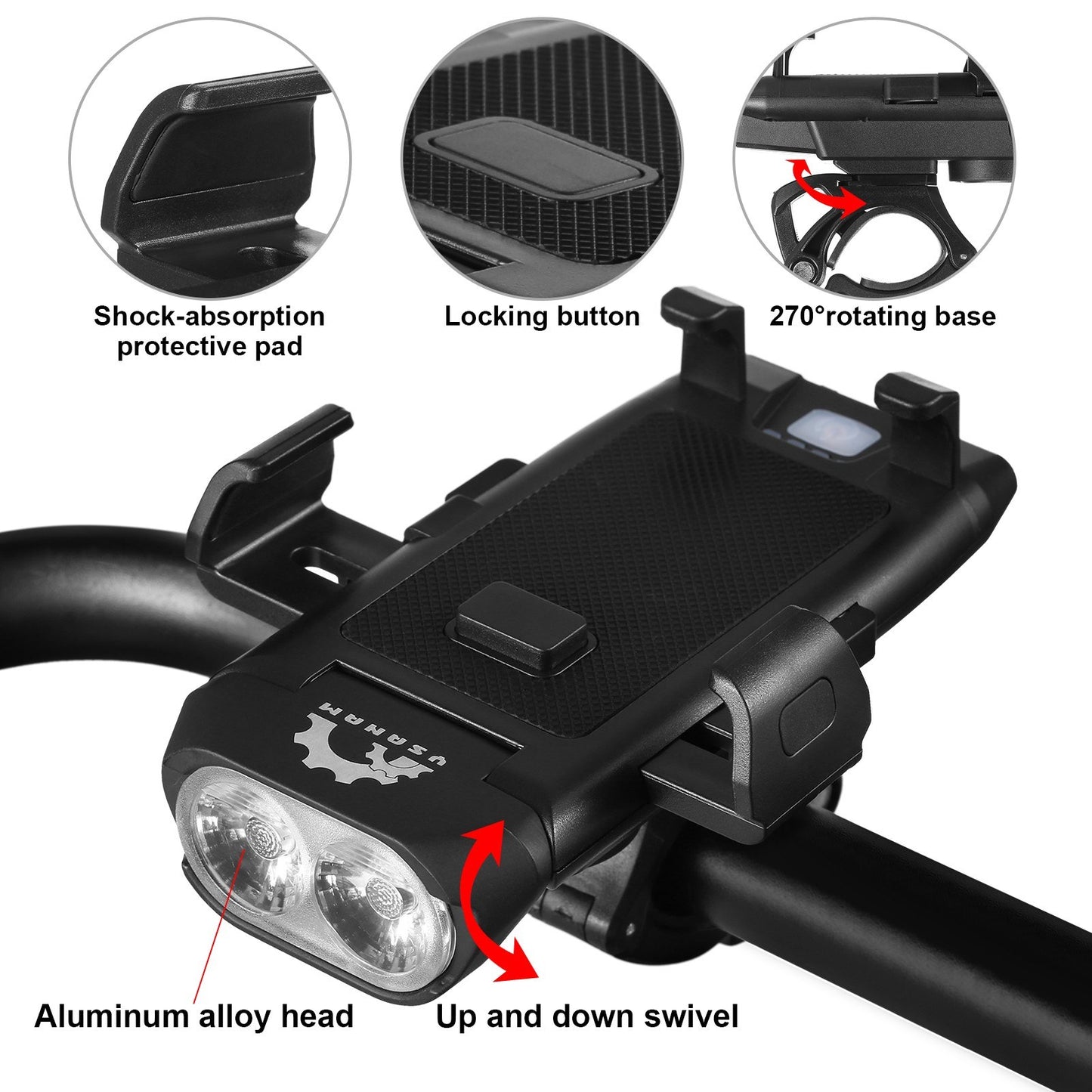 YSANAM USB Rechargeable Waterproof 4-in-1 LED Bike Light Set