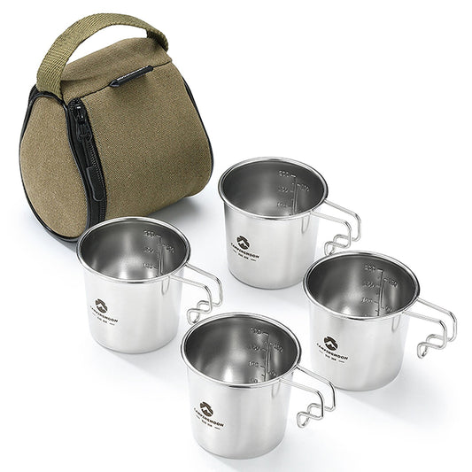 CAMPINGMOON 210ml Outdoor Stainless Steel Sierra Cups Set with Storage Bag - 4 Pack