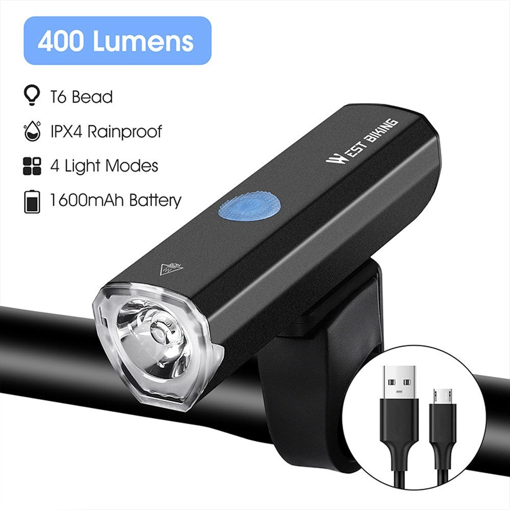 400 Lumen USB Rechargeable Waterproof Aluminum Alloy Bicycle Light
