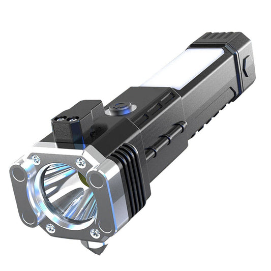Waterproof Portable LED Flashlight: Multifunctional Work Light & Power Bank with Safety Hammer, 4 Modes & Sidelight for Car, Outdoor Camping, Hiking & Inspection