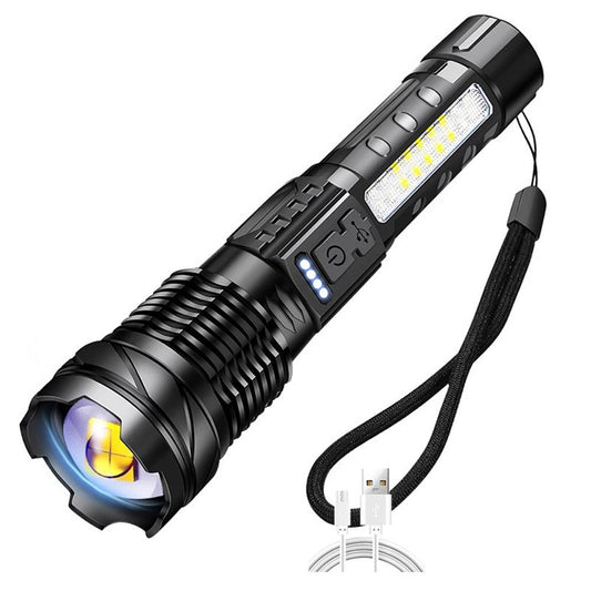 USB Rechargeable Dual Light Source Flashlight - Portable, Telescopic Focusing, High Brightness for Outdoor Camping & Fishing