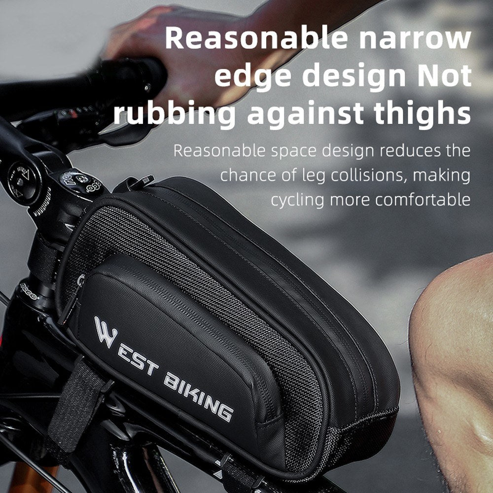 WEST BIKING Waterproof 1.5L Bicycle Front Frame Bag with Smooth Zipper