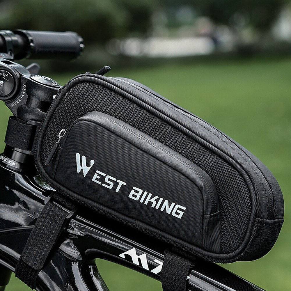 WEST BIKING Waterproof 1.5L Bicycle Front Frame Bag with Smooth Zipper