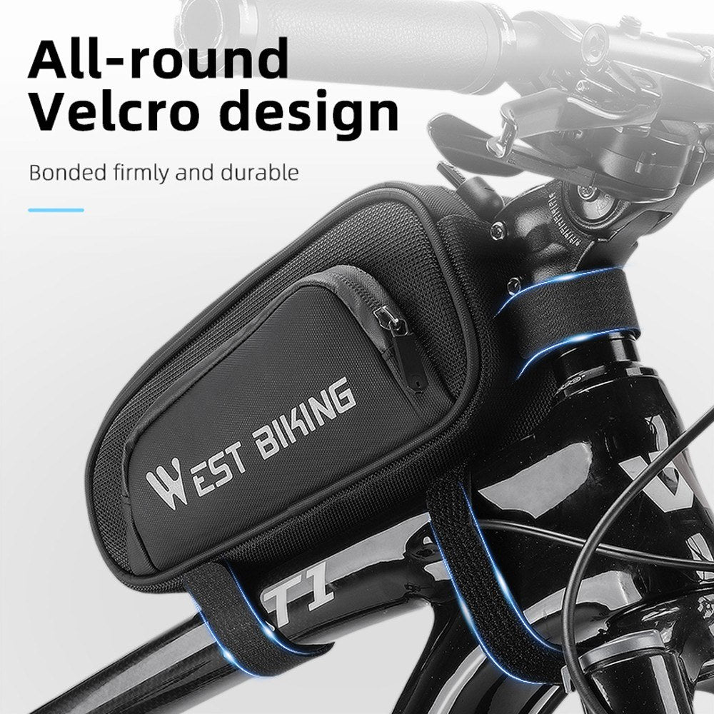 WEST BIKING Waterproof 1.5L Bicycle Front Frame Bag with Smooth Zipper