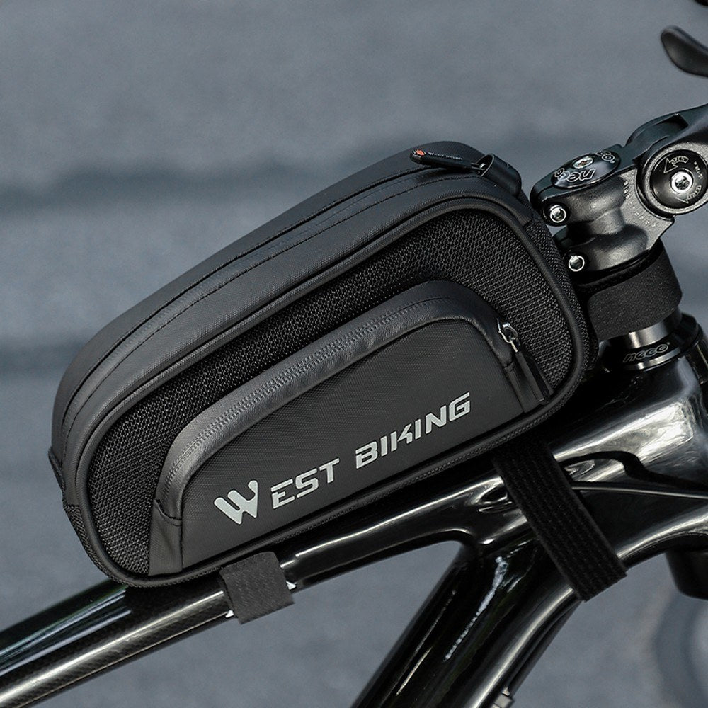 WEST BIKING Waterproof 1.5L Bicycle Front Frame Bag with Smooth Zipper