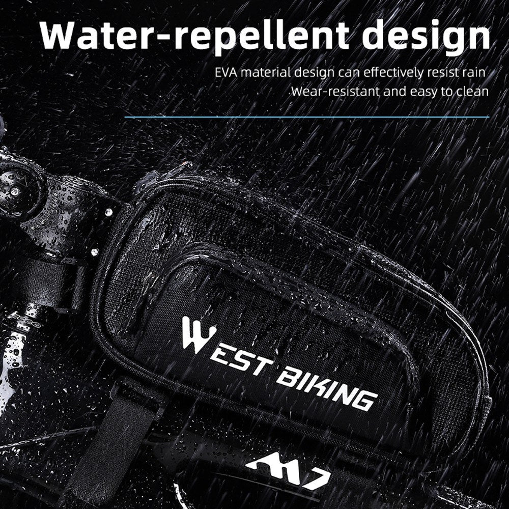 WEST BIKING Waterproof 1.5L Bicycle Front Frame Bag with Smooth Zipper