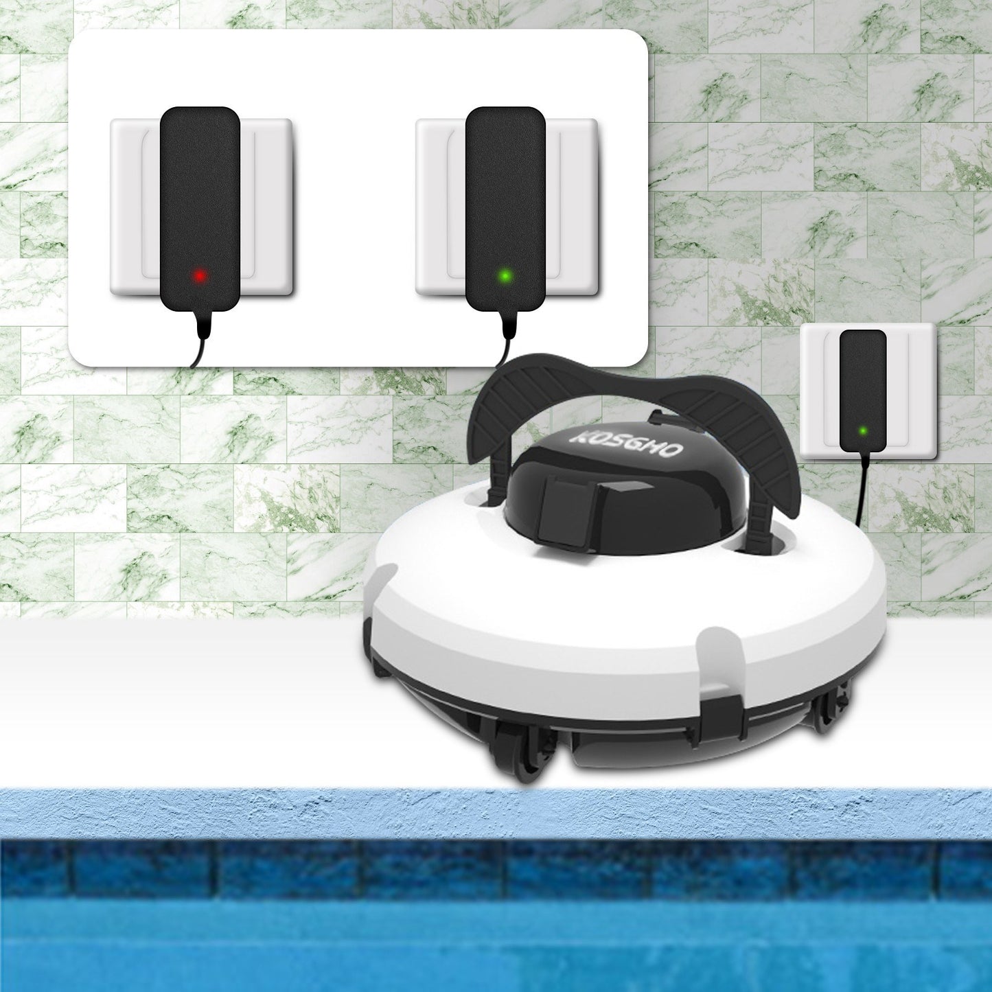 KOSGHO Dual Motor Cordless Robotic Pool Cleaner - Self-Parking Vacuum for Flat Ground Pools